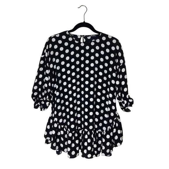 ZARA Ruffle Detail Oversized Polka Dot Blouse - Picture 1 of 15